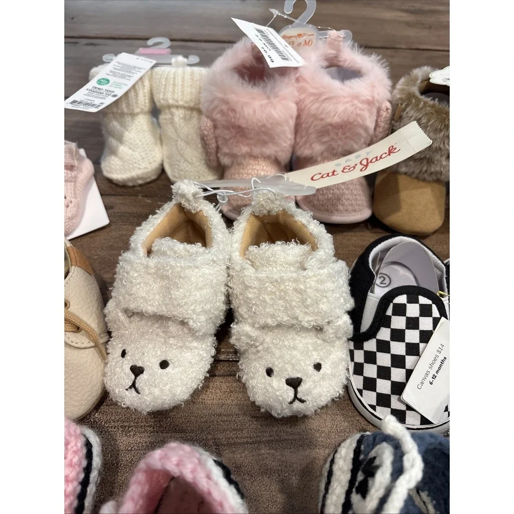 Lot 12 Pairs Infant Girl Baby Sizes NB-2 Dressy Slippers, Sock Shoes Boots